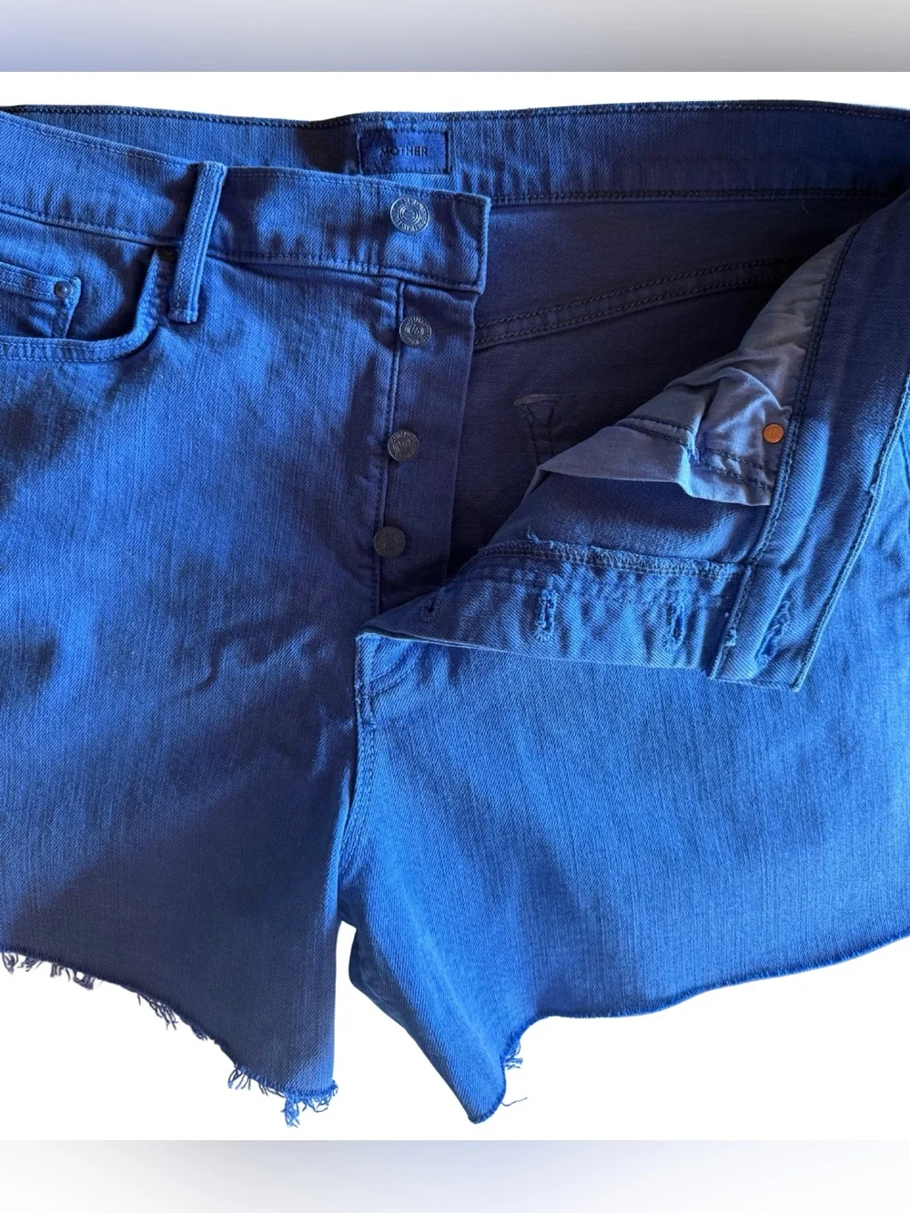 Mother Denim The Skipper Short N’ Long Fray 33 Cats And Dogs Victoria Blue $198